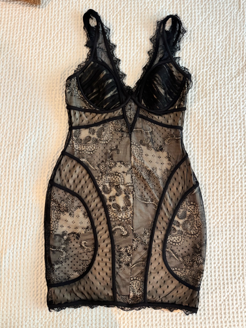 bebe Black Sheer Lace Mini Dress
